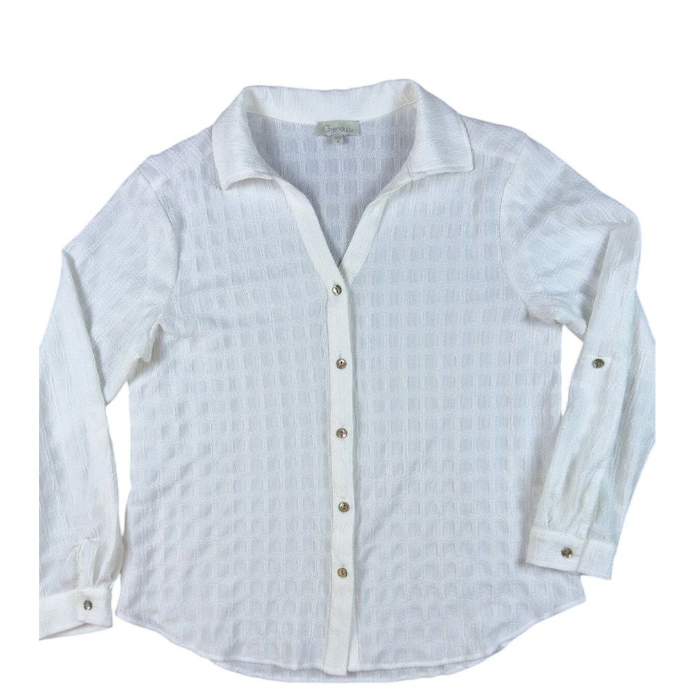 Chenault White Textured Long-Sleeve Button-Down Shirt